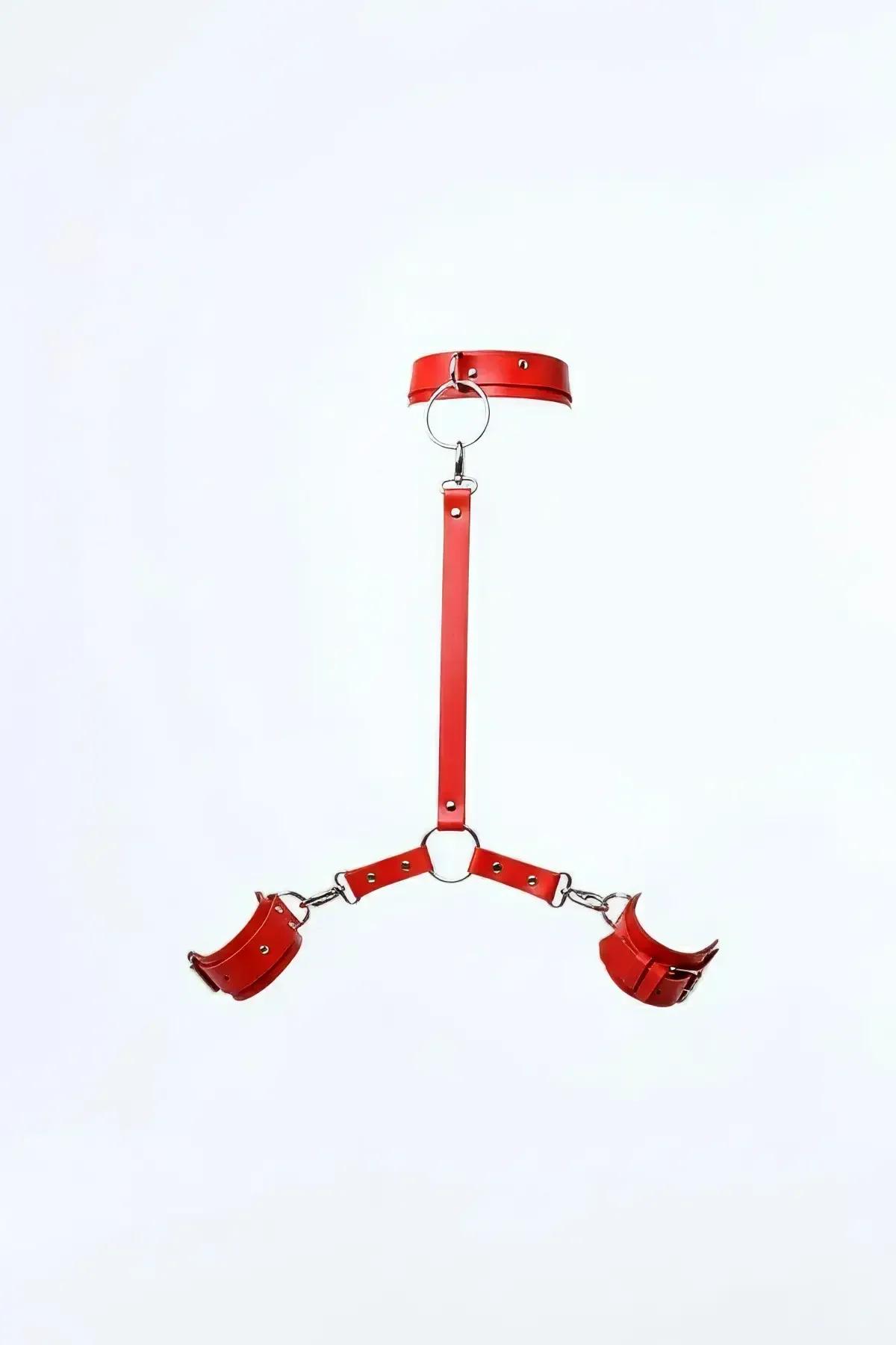 Red Faux Leather Collar & Wrist Cuff Set