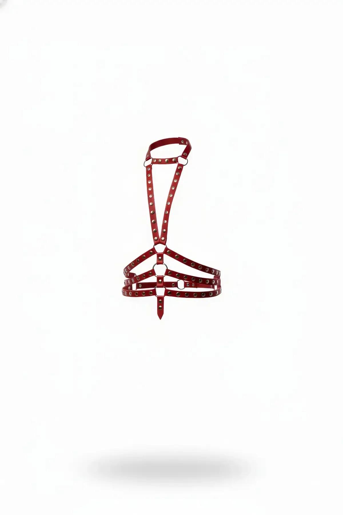 Studded Faux Leather Chest Harness with O-Ring Details