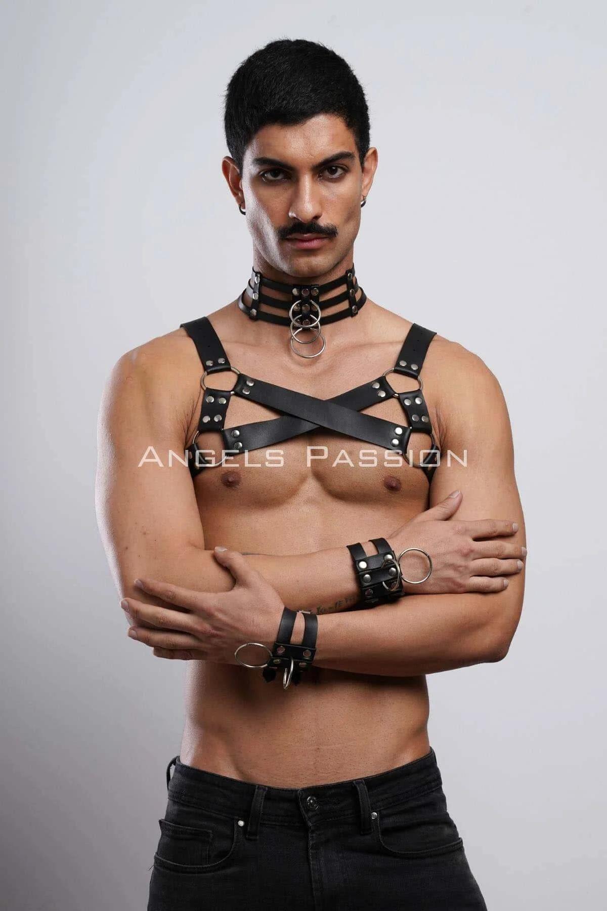 Strappy O-Ring Chest Harness with Collar Set