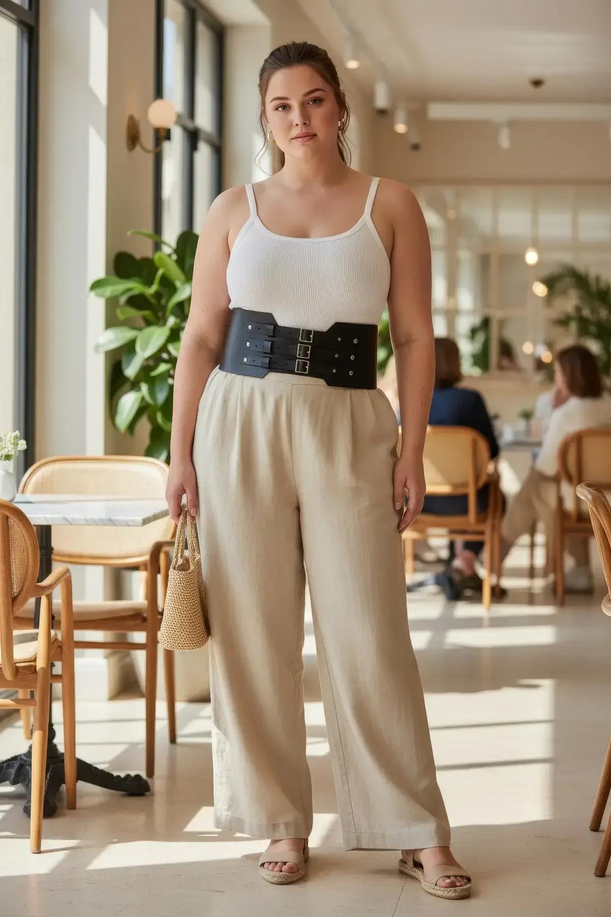 büyük beden siyah vegan deri geniş korse kemer üç metal tokalı bel kemeri plus size model