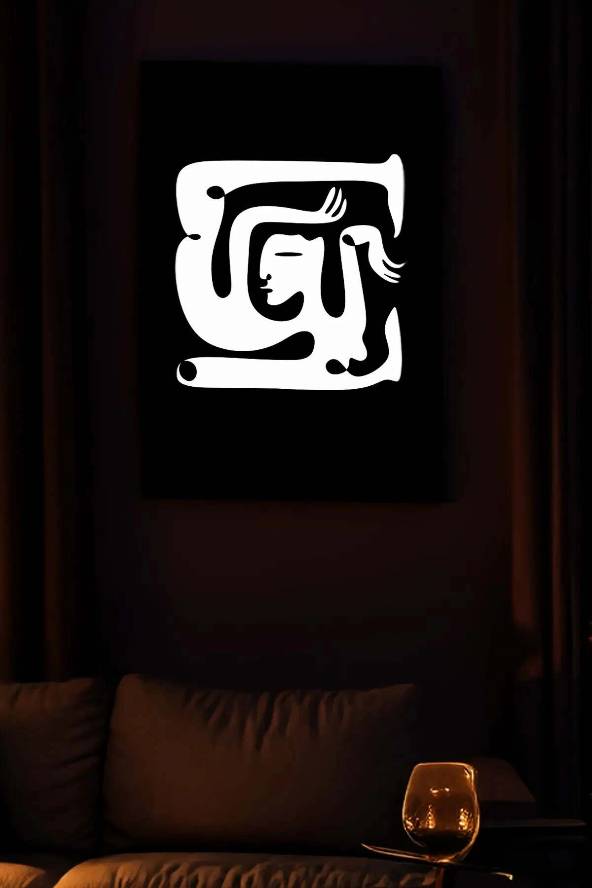 Reflektörlü Deri Kübizm Soyut Yüz Tablo, Karanlıkta Yansıyan Şık Tablo