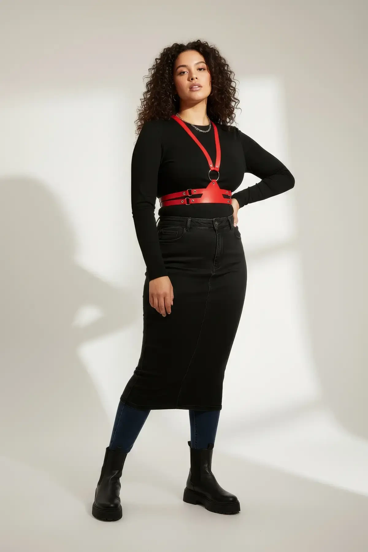 Büyük Beden Kırmızı Kadın Kemer Deri Harness O