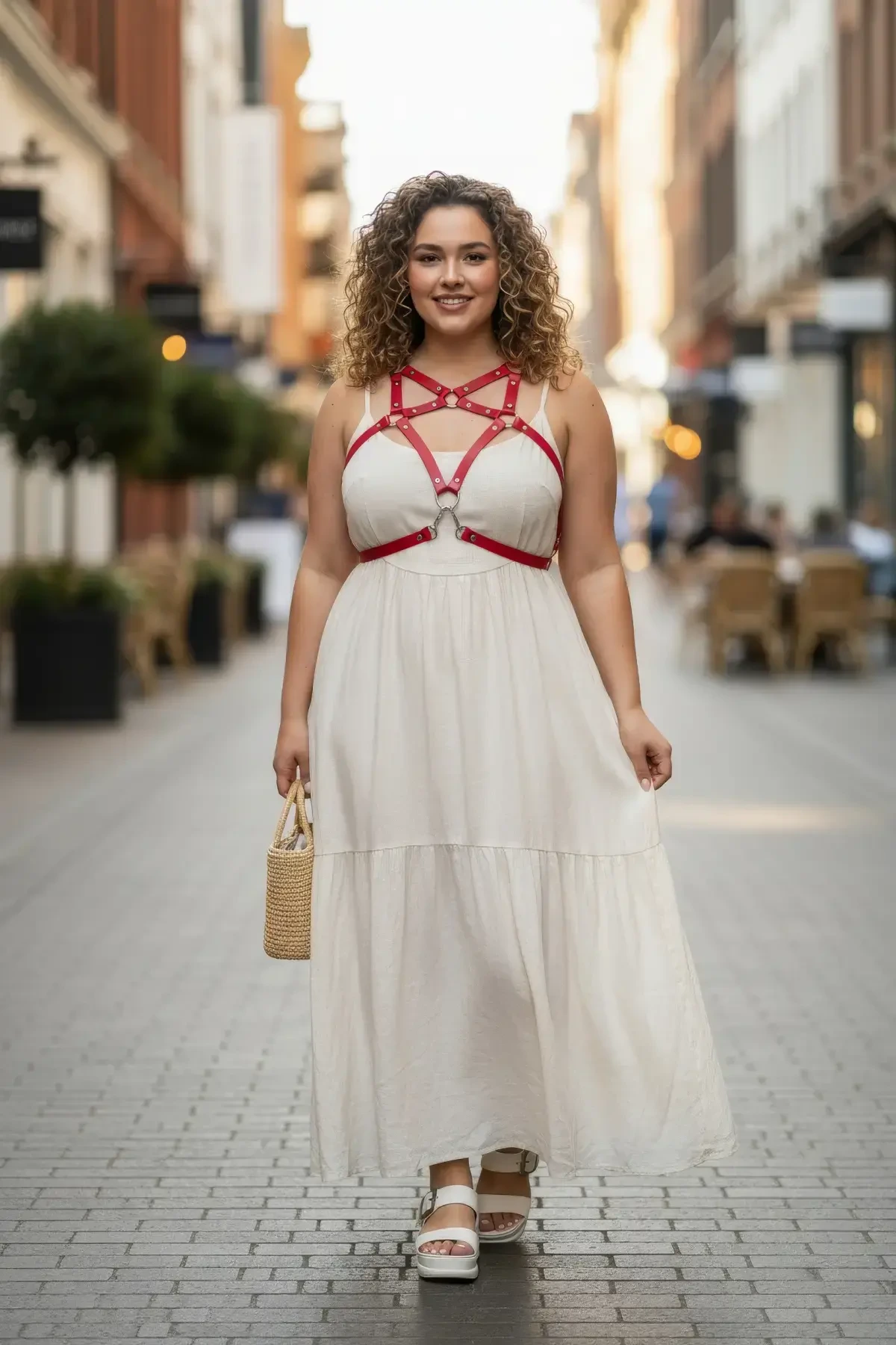 Büyük Beden Kırmızı Kadın Kemer Deri Harness Elbise Üstü Kombin Tamamlayıcı - APFT108