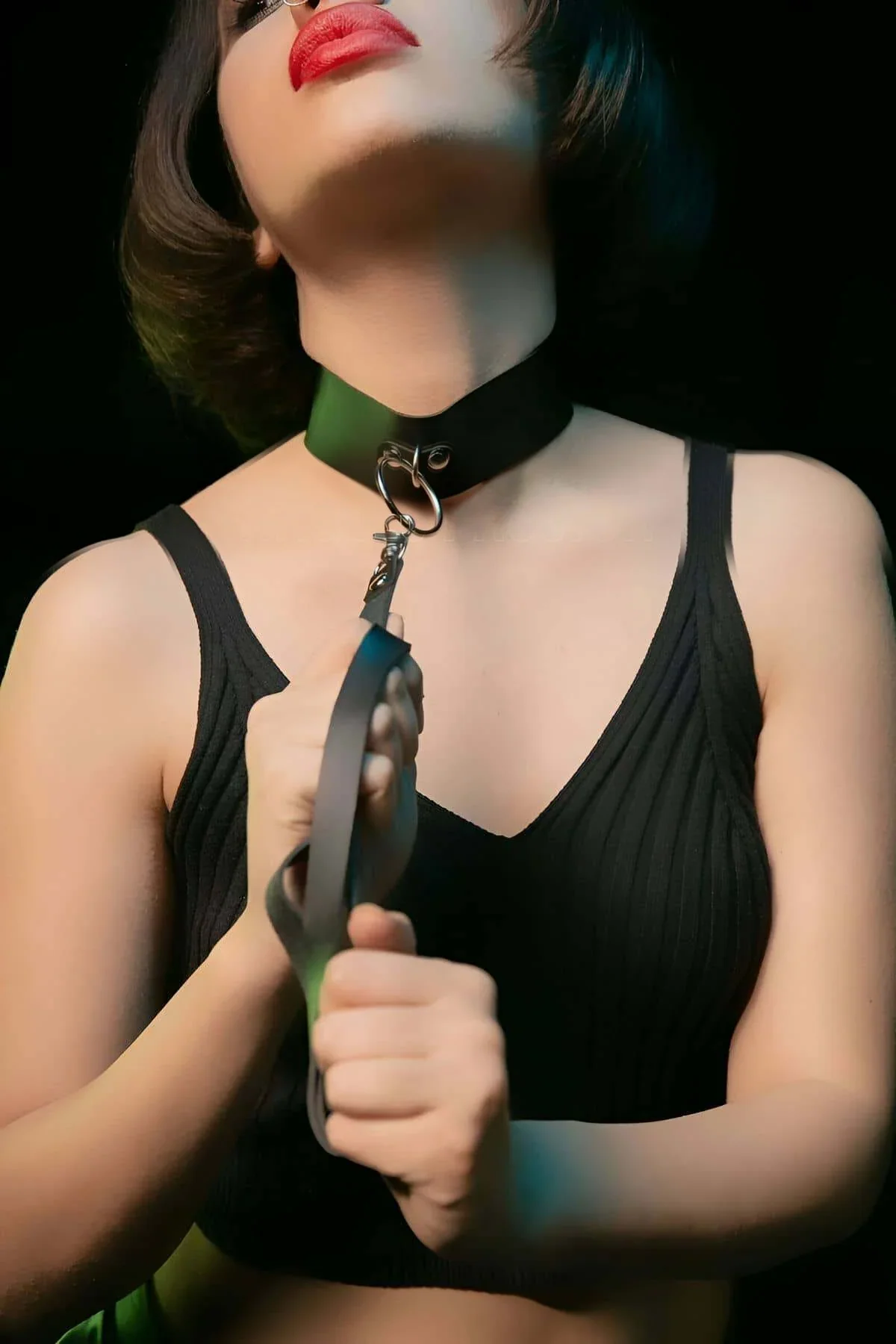 Faux Leather Choker Collar with Detachable Leash