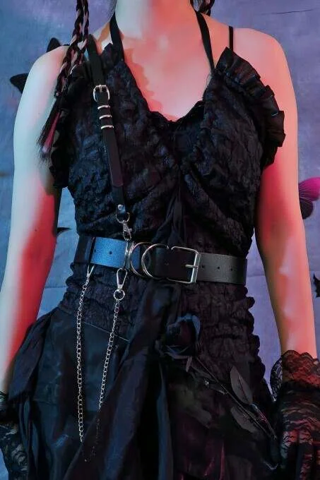 Single-Shoulder Faux Leather Harness with Detachable Chain Belt